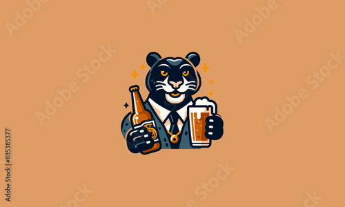 character panther hold cold beer vector flat design