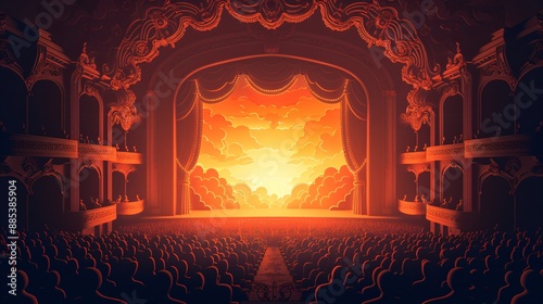 Artistic depiction of a Broadway theater in paper cut style with a crowd waiting to see a show showcasing the cultural appeal of New York City Stock Photo with copy space