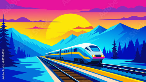 train in the mountains at sunset train in the mountains  train on the road sunset on the road