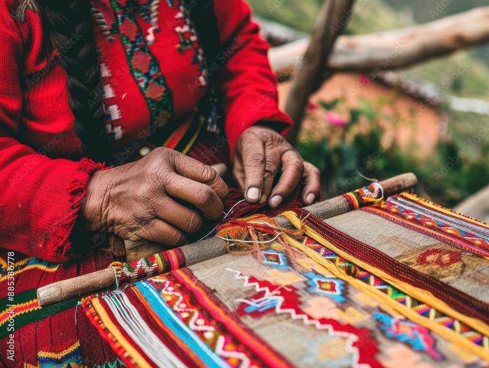 Incan Writing Rope Thing Peruvian Woman Weaving Ancient Incan Symbols with Colorful Thread ...