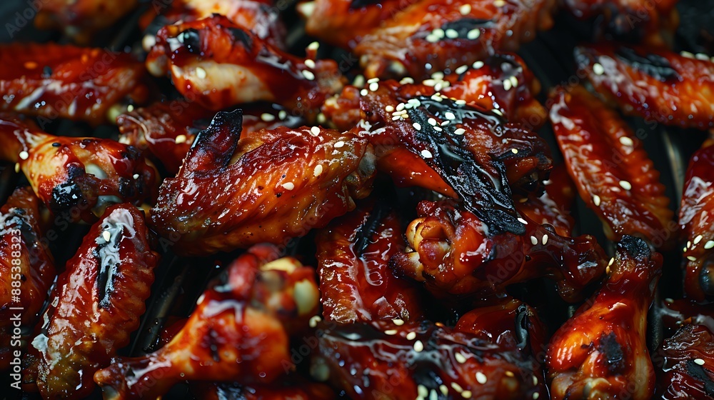 Close-up of Glazed Chicken Wings with Sesame Seeds Close-up of Glazed Chicken Wings with Sesame Seeds