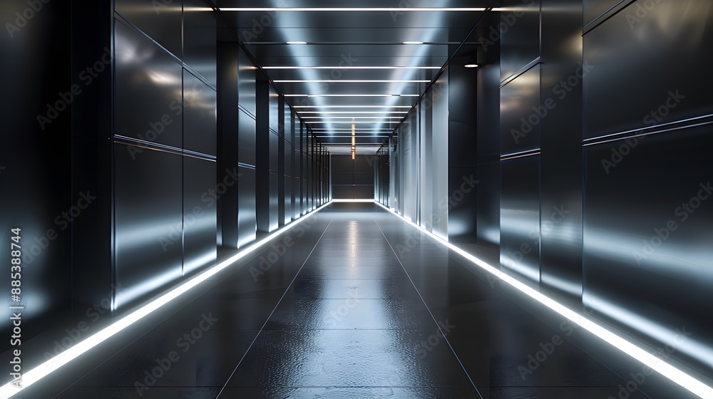 Corporate hallway with glowing lights Corporate hallway with glowing lights