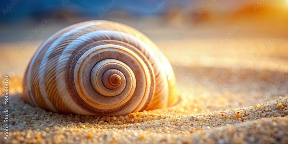 Close-up of a beautiful spiral sea shell on sand , nature, marine, beach, texture, underwater, pattern, ocean, shell