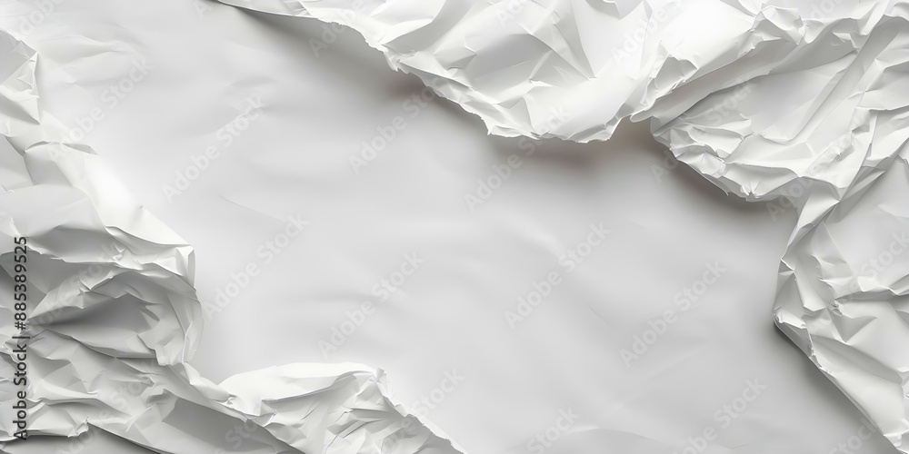 Obraz premium Crumpled white paper texture background with abstract shape and text space. Concept Abstract Art, White Paper, Texture Background, Text Space, Graphic Design