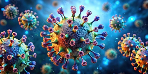 Close up of a virus under a microscope, microscopic, bacteria, infectious, pathogen, biology, medical, health, science © Sujid