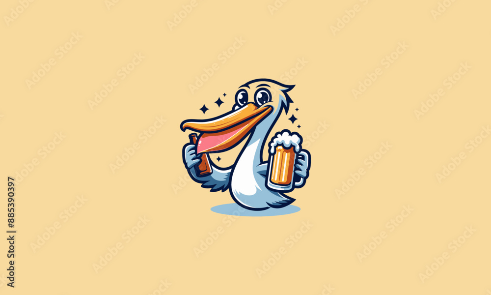 character pelican hold cold beer vector flat design character pelican hold cold beer vector flat design