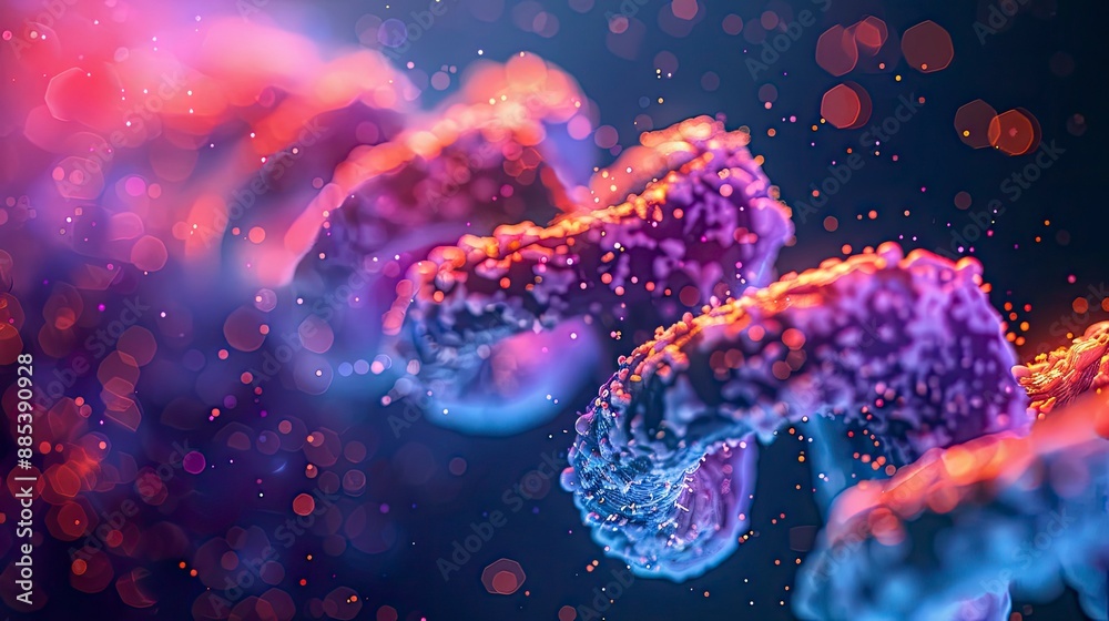 Visualization of the bacterial genome, highlighting the genetic material and its role in functions and adaptations Visualization of the bacterial genome, highlighting the genetic material and its role in functions and adaptations