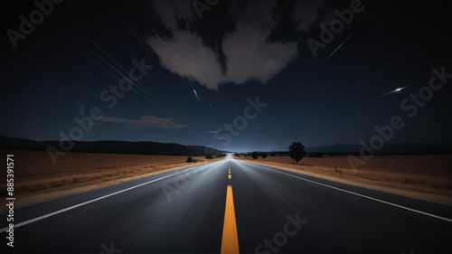 fast drive motion blur road night