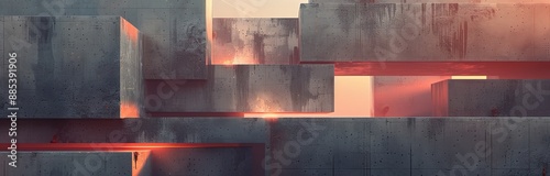 an architecture with concrete structures and light beams from the side