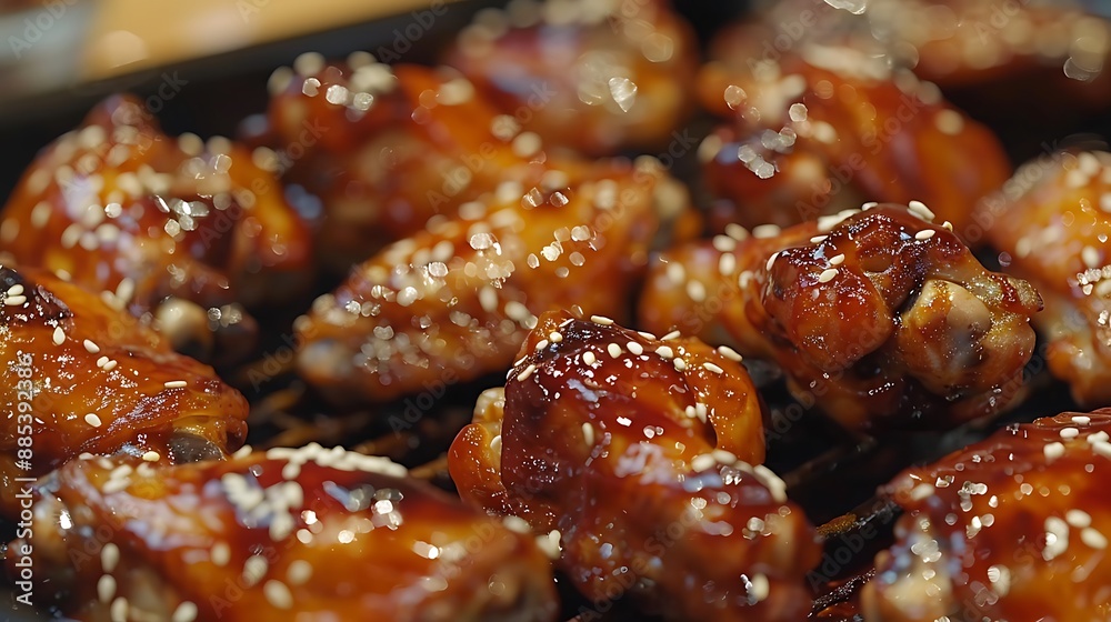 Close-up of Glazed Chicken Wings with Sesame Seeds Close-up of Glazed Chicken Wings with Sesame Seeds