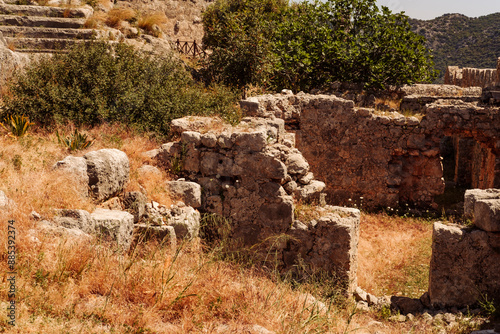 views of simena castle or kalekoy ancient lycian village in kekova region antalya, turkey photo