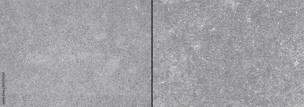 Fototapeta premium Two types grey concrete wall with scratches background.