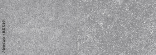 Two types grey concrete wall with scratches background.
