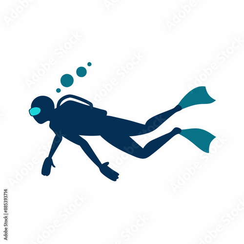Scuba diving vector art illustration solid color, white background (33)