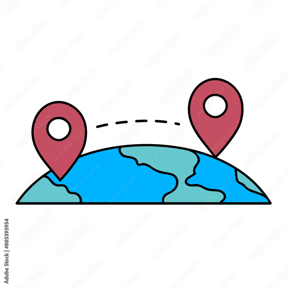 Fotografie map pin route hand drawn color vector illustration
