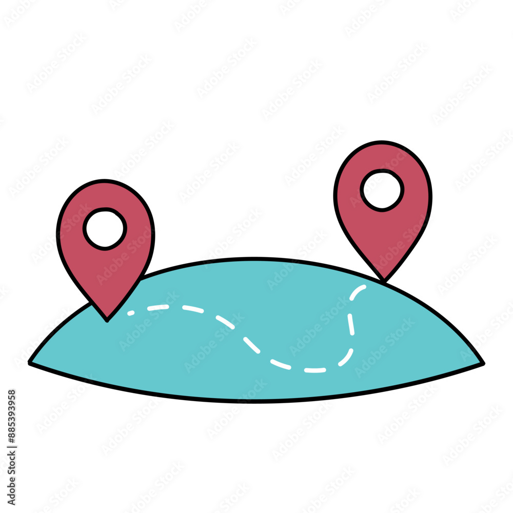 Fotografie map pin route hand drawn color vector illustration