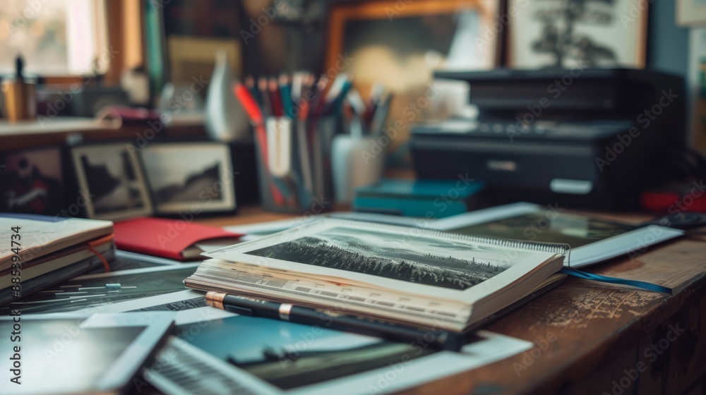 A tribute to photography: a table filled with iconic items that represent the journey of capturing moments A tribute to photography: a table filled with iconic items that represent the journey of capturing moments