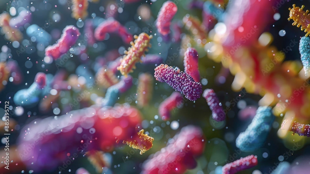 Visualization of the human microbiome, highlighting the diversity and importance of bacterial communities in health Visualization of the human microbiome, highlighting the diversity and importance of bacterial communities in health