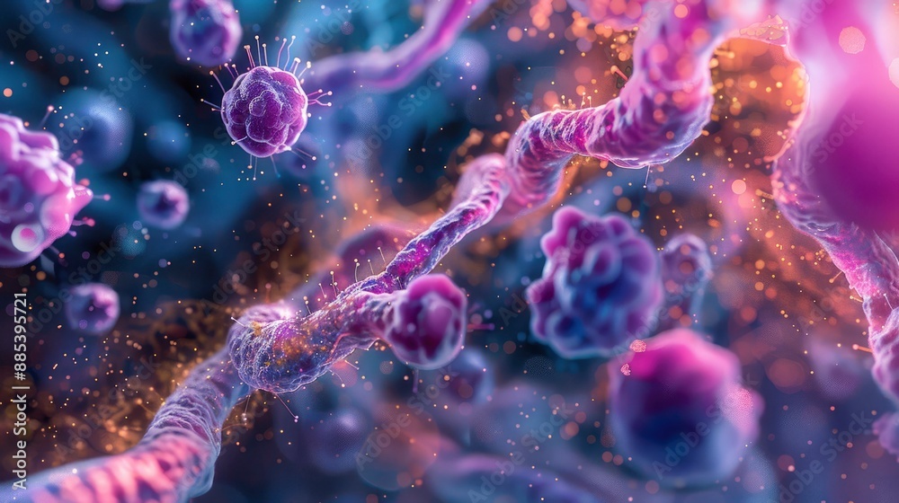 Visualization of the human microbiome, highlighting the diversity and importance of bacterial communities in health