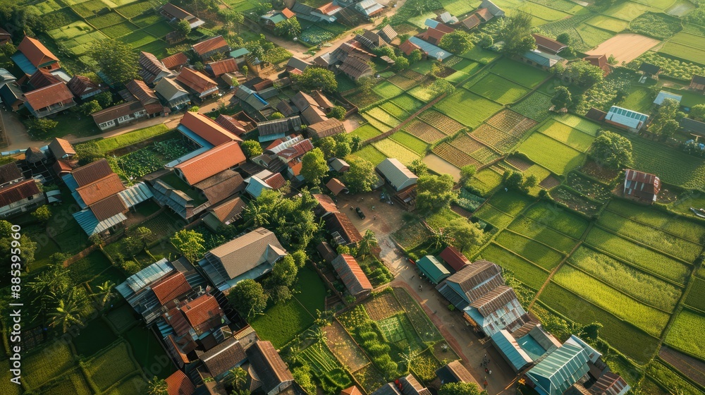 Overhead shot of a rural village