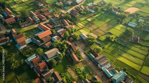 Obraz na płótnie Overhead shot of a rural village w salonie