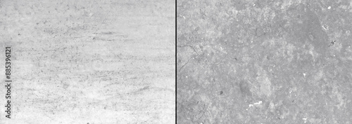 Two types grey concrete wall with scratches background.