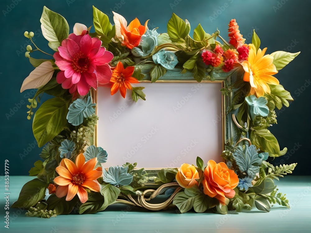 Default Picture frame with summer nature elements including Default Picture frame with summer nature elements including