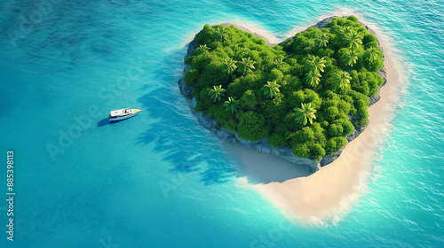 a tropical heart shaped island Generative Ai