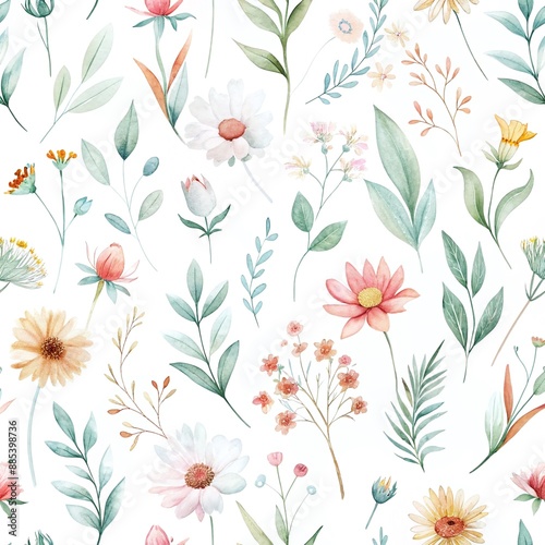 Elegant Pastel Floral Watercolor Seamless Pattern