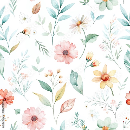 Elegant Pastel Floral Watercolor Seamless Pattern © BERMED