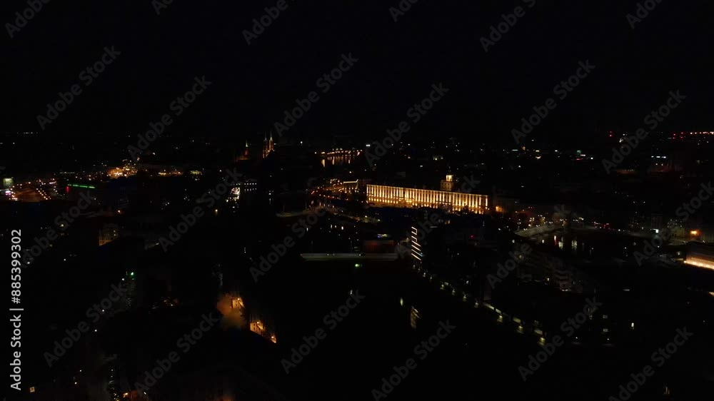 Wroclaw city from above Drone evening night Wroclaw city from above Drone evening night
