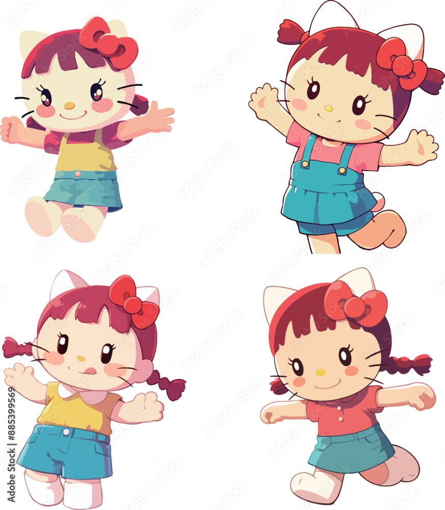 Cute Cat Girl Character Illustrations