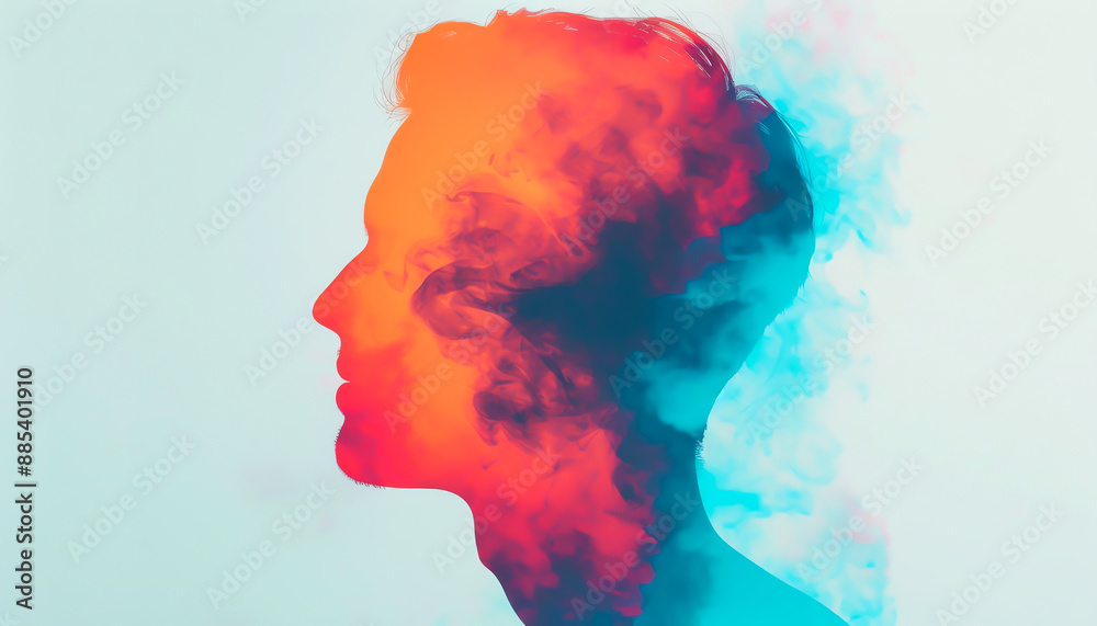 Imaginary substances fusion close up, focus on, copy space vibrant color palette Double exposure silhouette with imaginary substances Imaginary substances fusion close up, focus on, copy space vibrant color palette Double exposure silhouette with imaginary substances