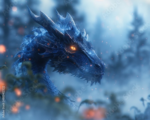 Enchanting Dragon Emerging from Mystical Fog in Moonlit Forest 8k Resolution