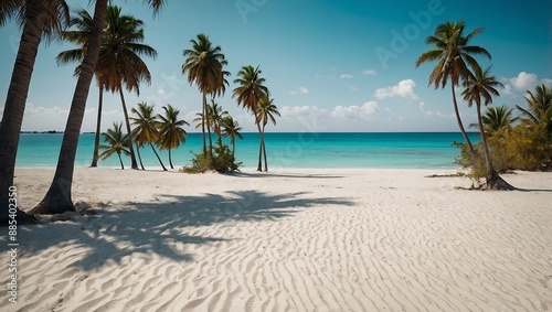 Palm trees in summer grace a Mexican beach with white sand and turquoise waters