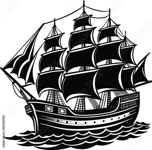  Vessel ship Black and white Tattoo Pirate Ship Vectors with white background