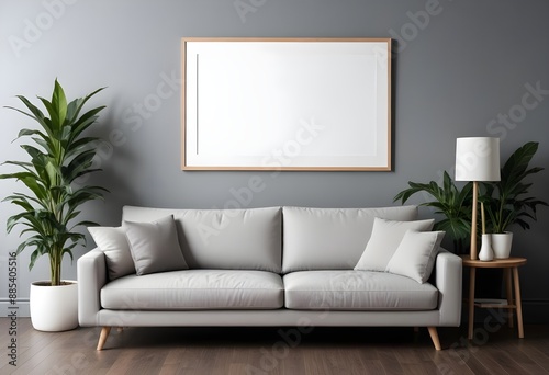 Mockup poster frames on the wall of the room. Modern Interior mockup. Apartment background. Modern Japandi interior design. 3D render