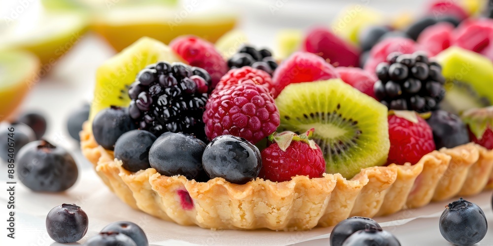 Close-up of a beautifully decorated fruit tart Close-up of a beautifully decorated fruit tart