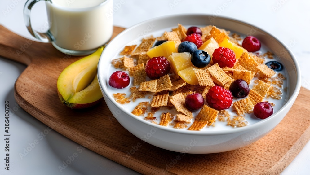 Whole grain cereal with milk and fruit Whole grain cereal with milk and fruit