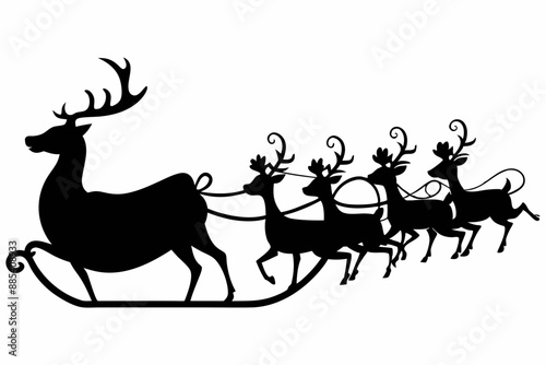 

Santa Claus is flying in sleigh with Christmas reindeer, santa's sleigh silhouette
