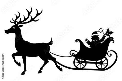 

Santa Claus is flying in sleigh with Christmas reindeer, santa's sleigh silhouette

