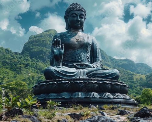 Majestic Great Buddha of Thailand in Ang Thong with Blue Sky and Lush Greenery at 8K Resolution