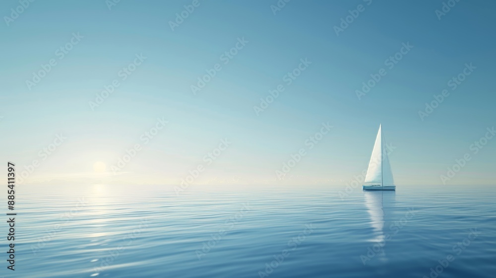 Obraz premium Serenity at Sea Tranquil White Sailboat Sailing on Crystal Blue Waters