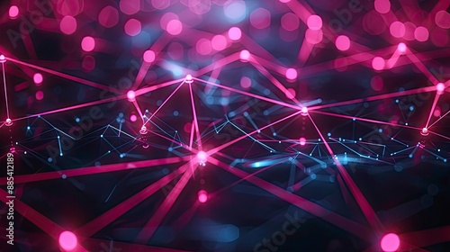 Abstract digital artwork of interconnected blockchain nodes illuminated with neon lights against a dark background, symbolizing the interconnectedness and transparency of decentralized networks.