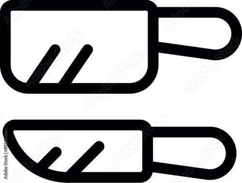 Line icon of a set of two kitchen knives, a cleaver and a utility knife, for cutting meat and vegetables