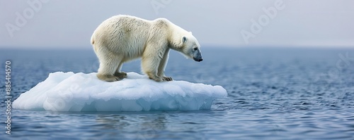 Polar bear on melting ice, under the threat of extreme heat, representing climate crisis