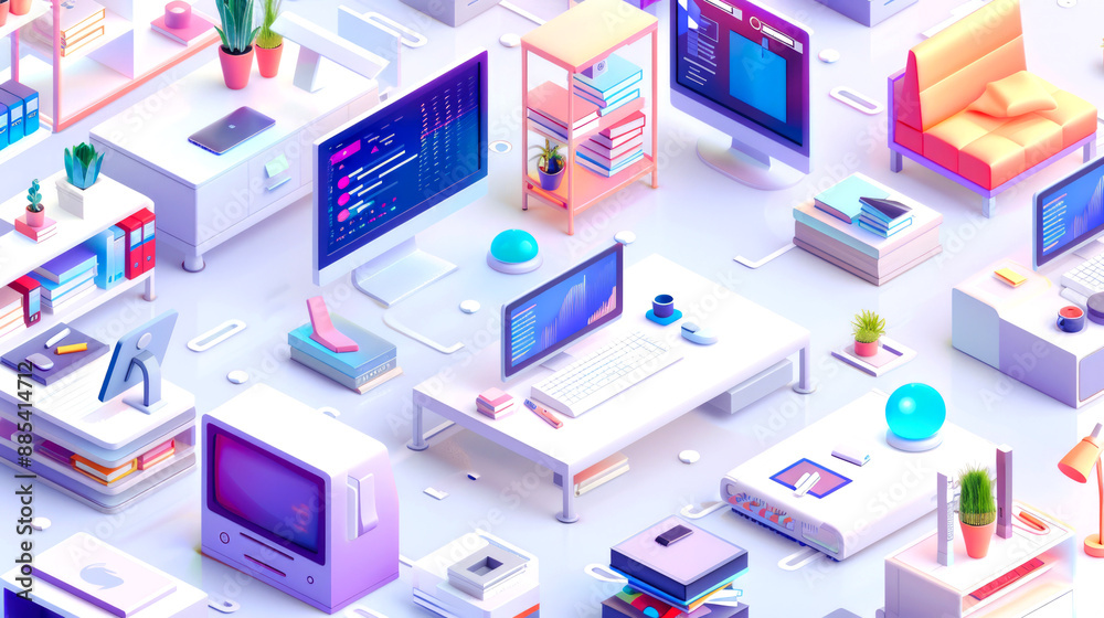 3D isometric of office 3D isometric of office