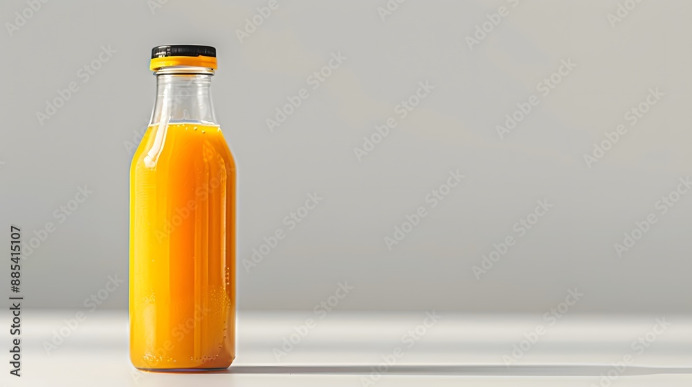 Glass Bottle of Orange Juice on White Background