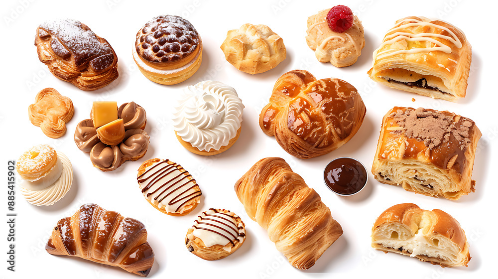 Various choux pastry buns arranged in a visually appealing manner, with a mix of whole, broken, and sliced pieces, provided as a transparent PNG for mockup purposes Various choux pastry buns arranged in a visually appealing manner, with a mix of whole, broken, and sliced pieces, provided as a transparent PNG for mockup purposes