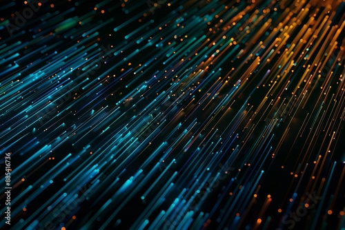 The image is a colorful, abstract design of lines and dots. The blue and orange colors create a sense of movement and energy, while the dots add a sense of depth and texture